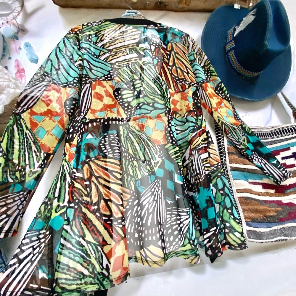 Butterfly cardigan boho semi sheer gem w resort vacay cruise vibe - Picture 11 of 16